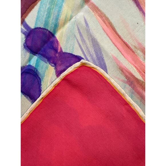 Vintage Silk Square Scarf With Hand-Painted Tropical Fish & Seaweed Design In Vi - Picture 5 of 5